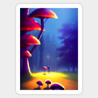 DREAMY SURREAL RED MUSHROOMS AT NIGHT Sticker
